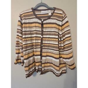 Vintage Alfred Dunner Brown Striped Knit Cardigan 🤎 Cozy Y2K Grandpa Core